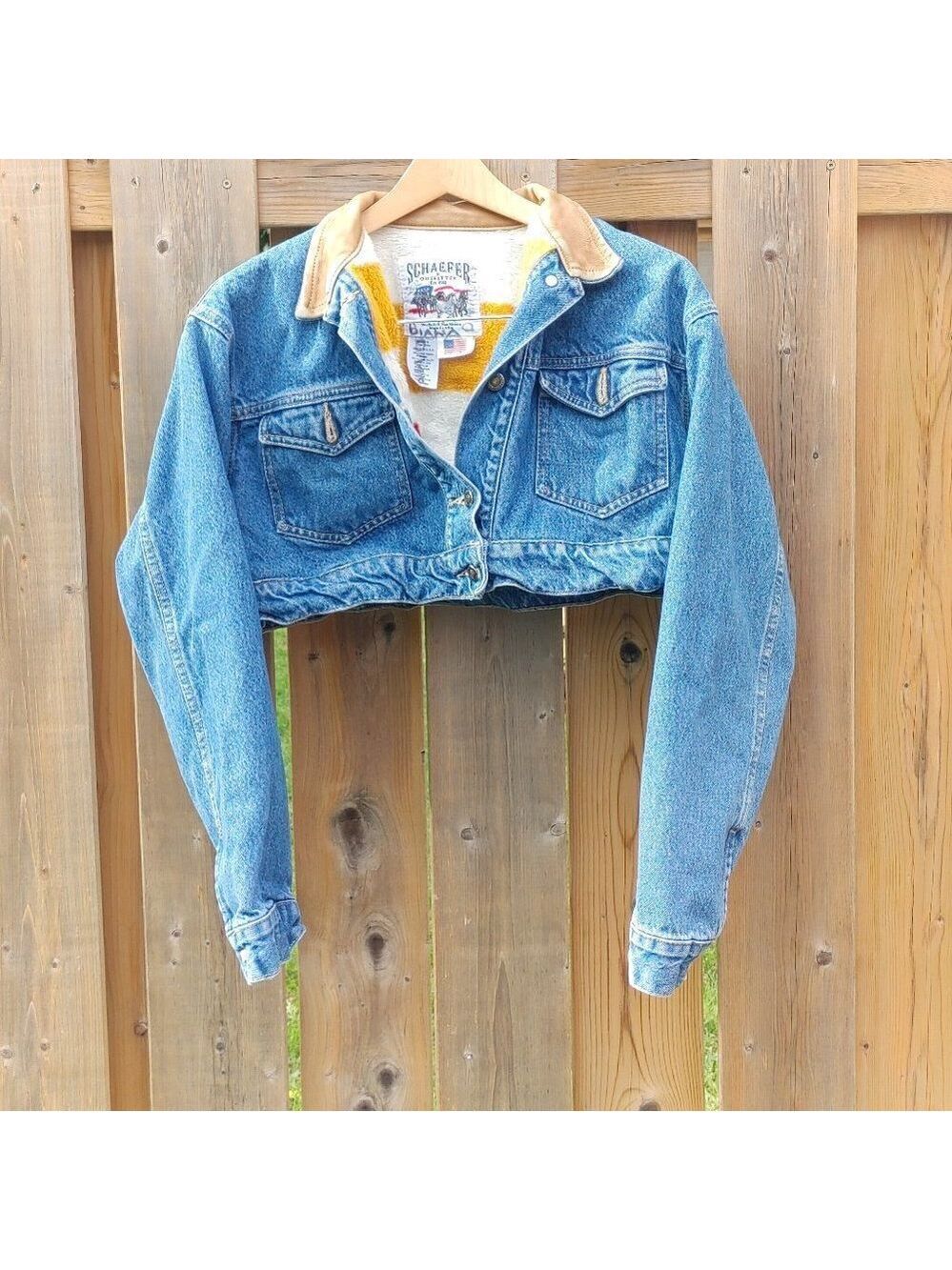 CUTE VINTAGE SCHAEFER Outfitter Since 1982 Women's Medium Denim Blanket CROPPED